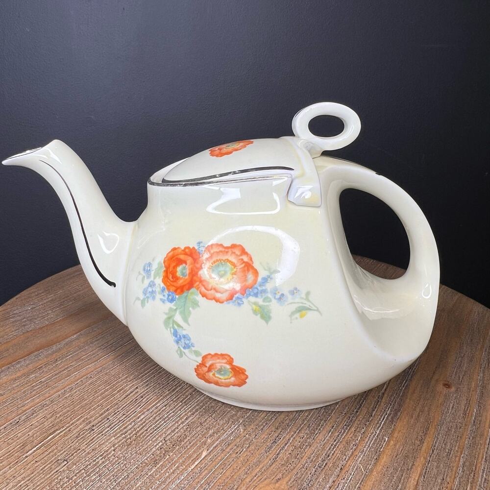 RARE Vintage Hall's Superior Quality Orange Poppy Streamline China Teapot & Lidp